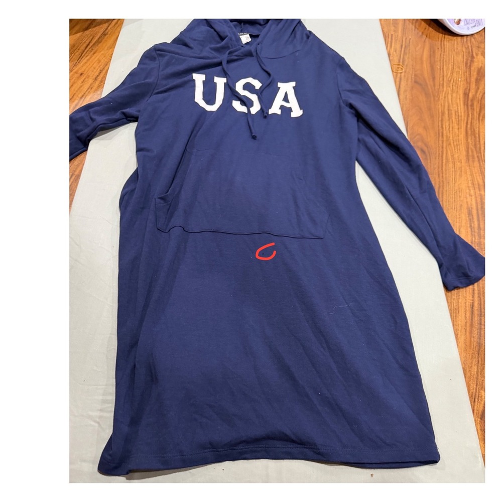 Americana Women Venus USA Graphic Hoodie Dress L Navy Blue